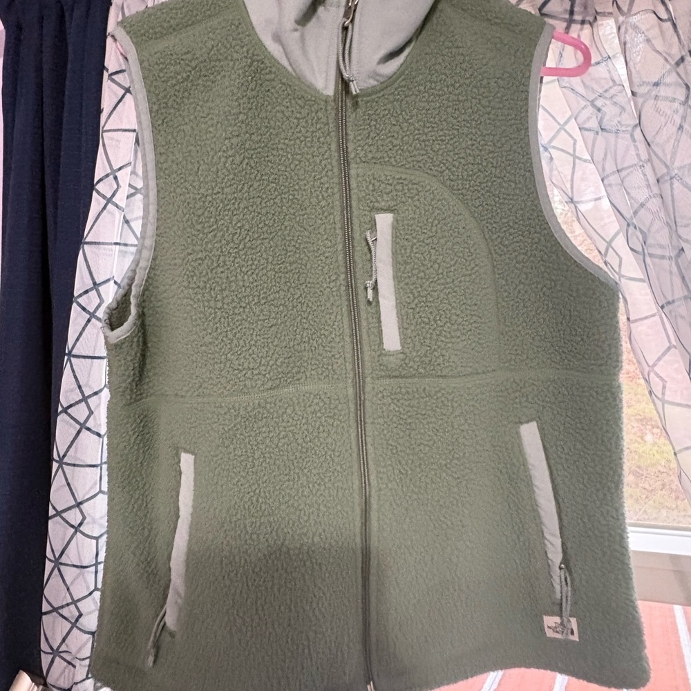 The North Face Sage Green Fleece Vest with Light Gray Logo Tag